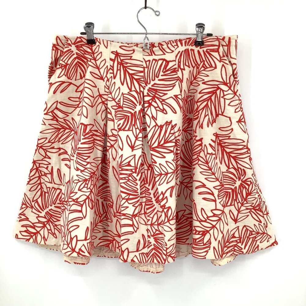 Lane Bryant Skirt Women's 16 Cream Red Tropical Linen Blend Pleated